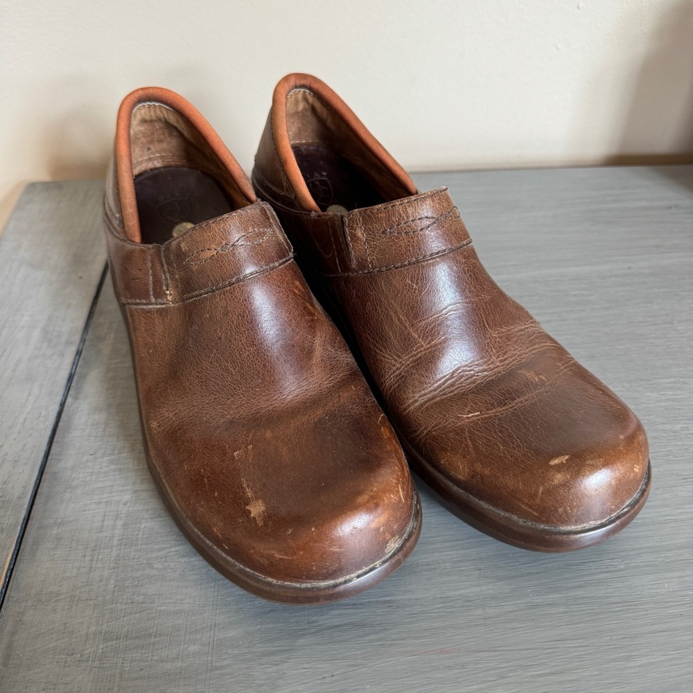 Ariat Shoes Womens 7 1/2 Brown‎ Leather Santa Cruz Comfort Slip On Clogs